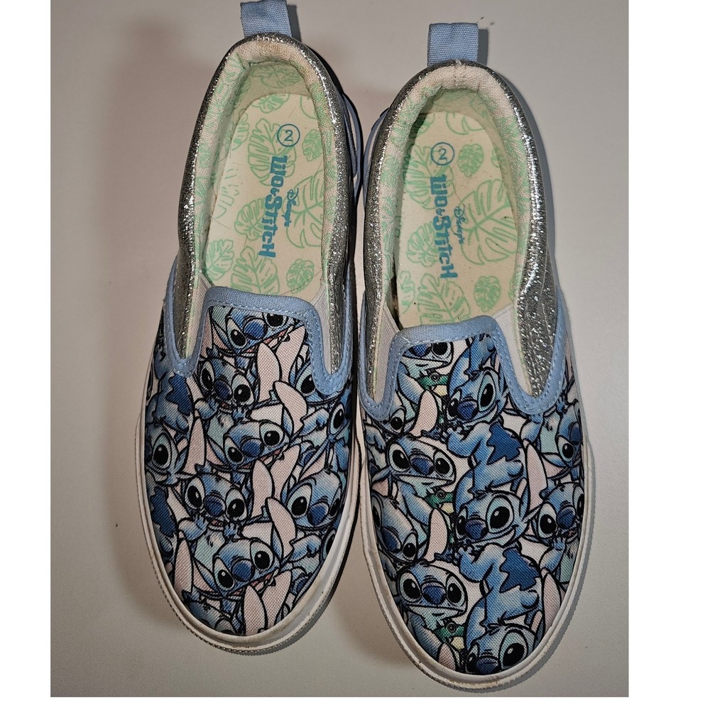 Kids Disney Lilo Stitch Slip On Shoes Toddler Size 2 Blue Glitter
